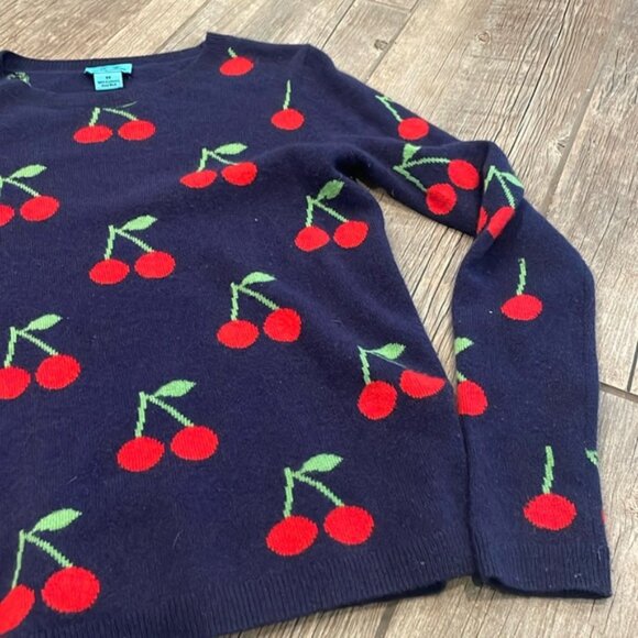 Two Bees Cashmere Crew Neck Sweater with Cherry Print - Picture 2 of 4